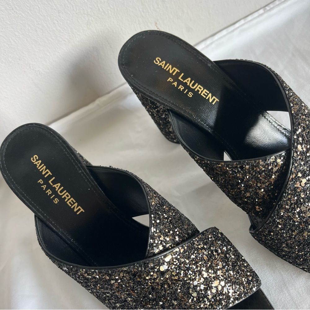 NEW | SAINT LAURENT Glitter YSL Shimmer Lou Lou 95 Sanda Midnight Nero Sz. 37.5 - Picture 6 of 12